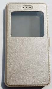Кожен калъф тефтер стойка и клипс FLEXI Book Style S-View за Lenovo A2010 златист